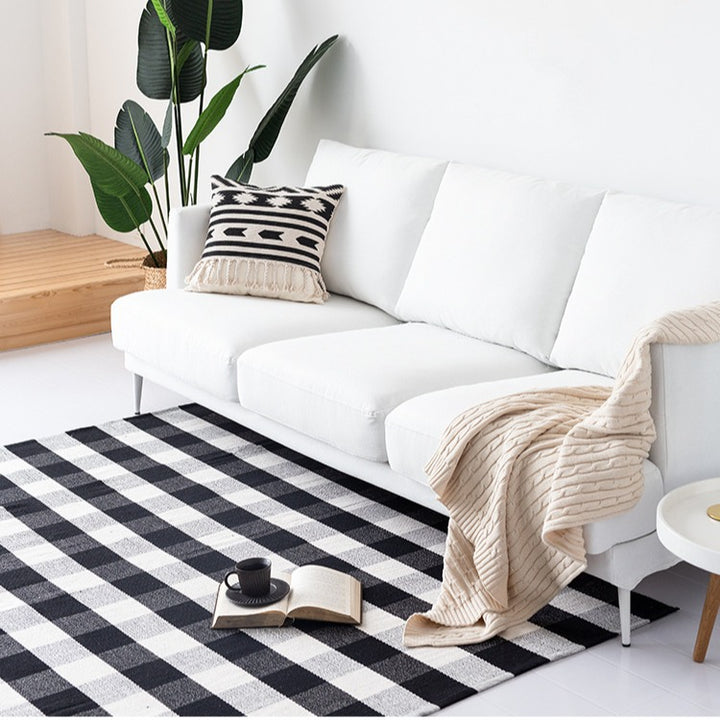 Flat-woven living and dining room rug