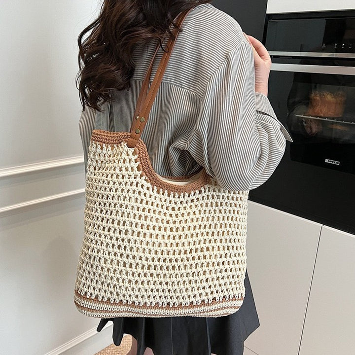 Braided beach bag with leather shoulder straps Kalsten