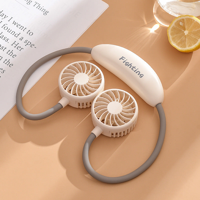 Unisex portable neck fan with dual fan heads, flexible neckband, quiet brushless motor, and USB charging function Kalsten