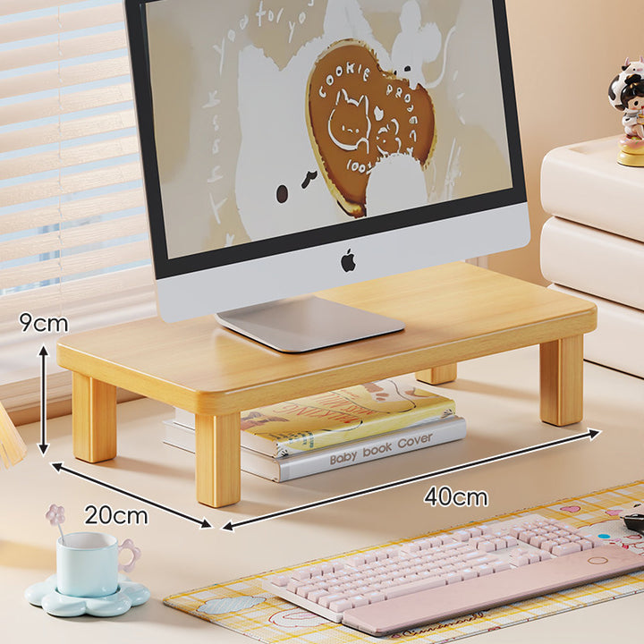 Solid Wood Elevated Desk Display Stand with Under-Shelf Storage and Sculpted Legs