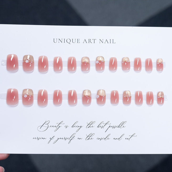 Floral-Accent Glossy Press-On Nails