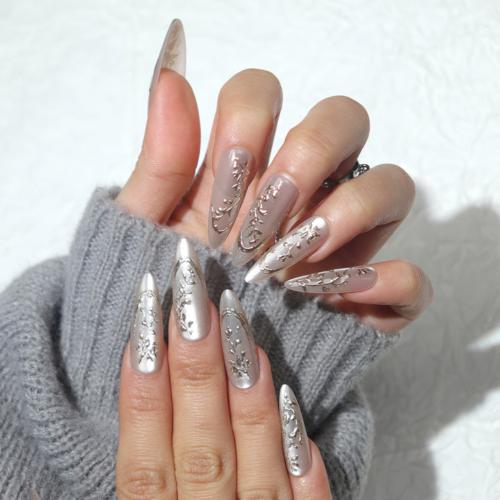 Artistic Floral Embellished Stiletto Press-On Nails Kalsten