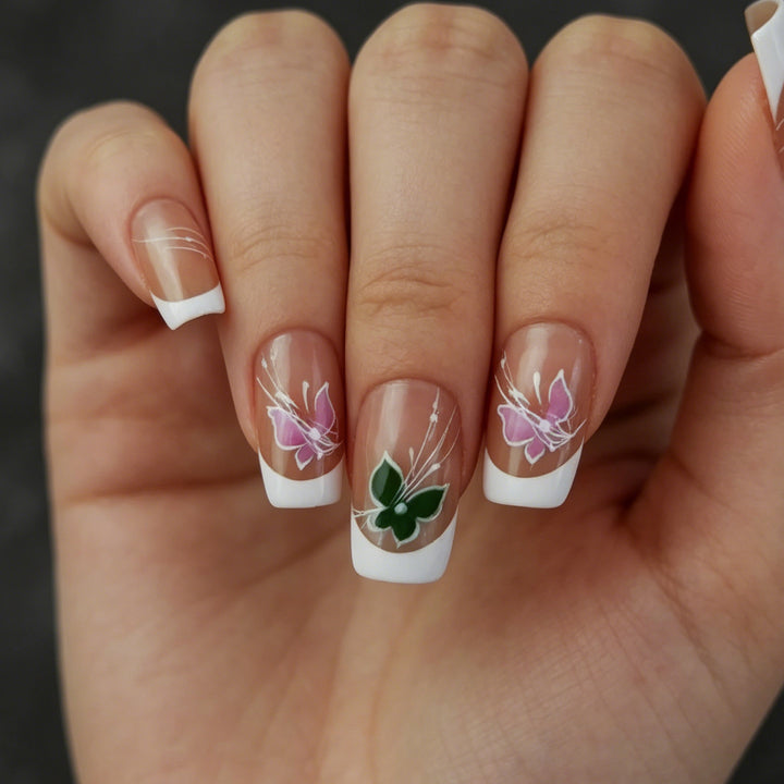 Decorative Floral French Tip Nail Art Kalsten