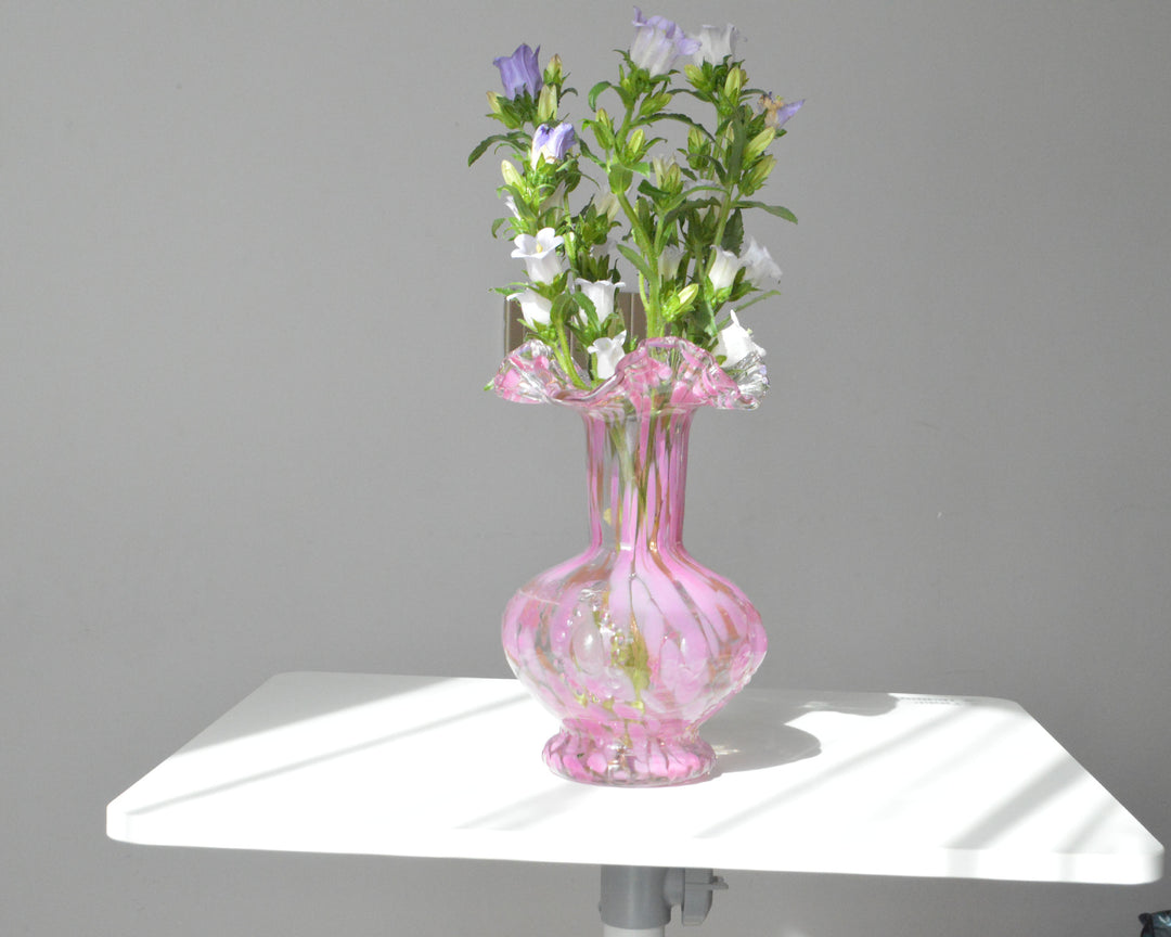 Handblown Ruffled-Rim Bulbous Art Glass Bud Vase Kalsten