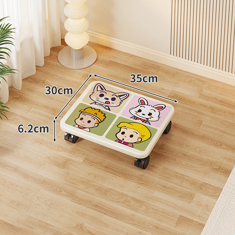 Low-Profile Under-Bed Rolling Storage Platform with Cartoon Top and Locking Casters