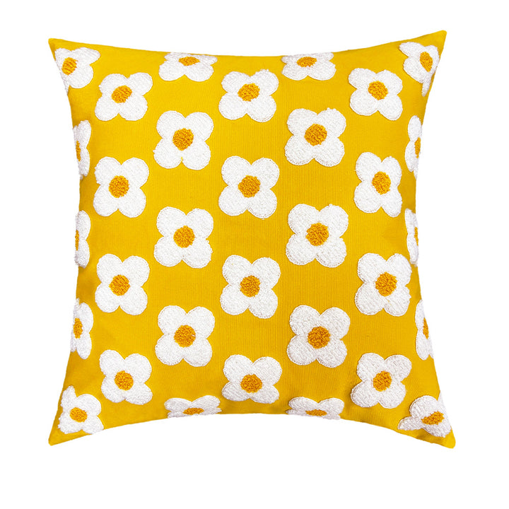 Square decorative cushion cover with hand-tufted flower relief and bouclé applications Kalsten