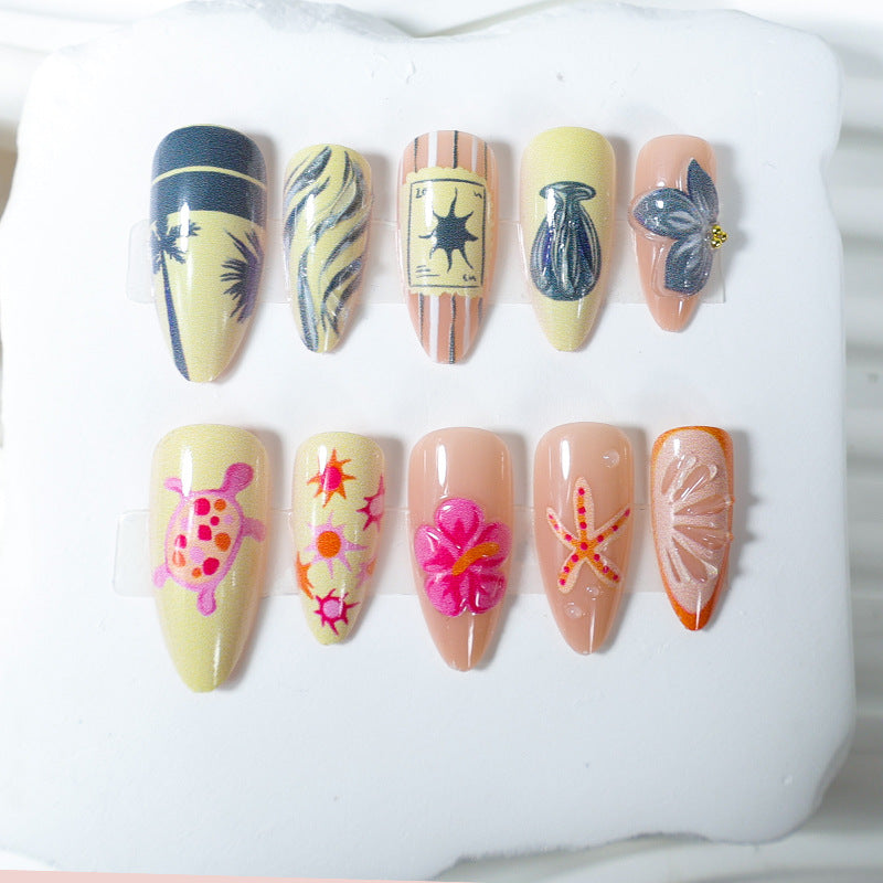 Artificial nail set with floral and maritime motifs Kalsten