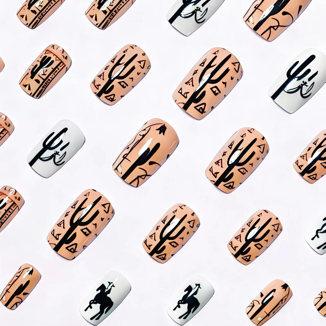 Artificial nail design with geometric desert motif Kalsten