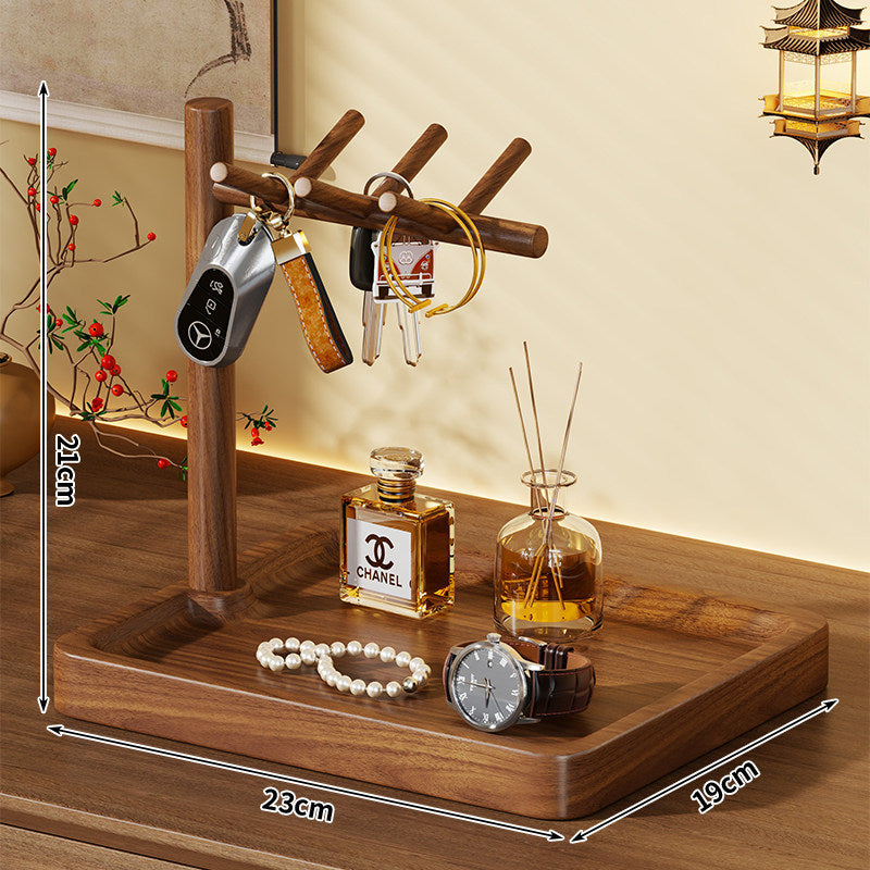 Wooden Entryway Valet Tray with Multi-Arm Key Stand