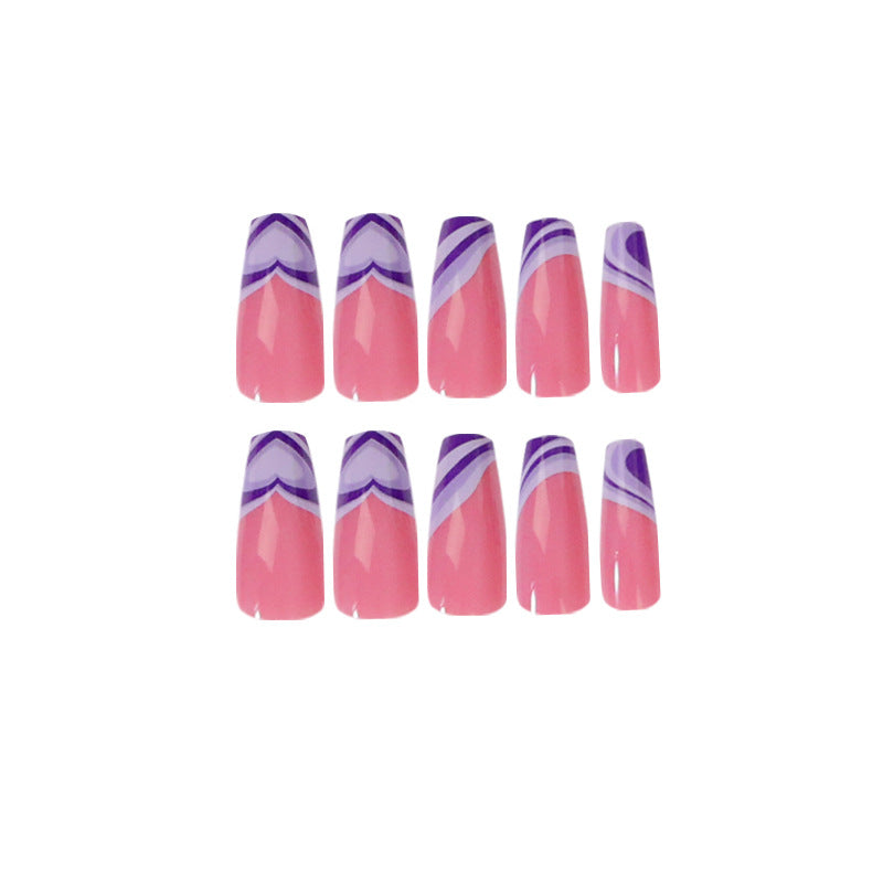 Artistic acrylic nails with creative heart and wave patterns Kalsten