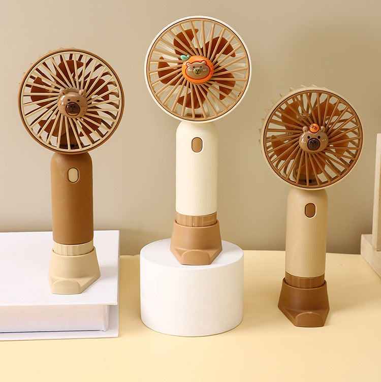 Cooling portable rechargeable handheld mini fan with detachable base stand cute animal-face safety grille USB-C charging Kalsten