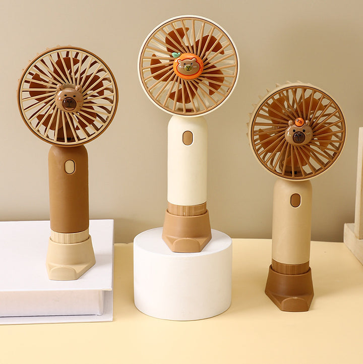 Cooling portable rechargeable handheld mini fan with detachable base stand cute animal-face safety grille USB-C charging Kalsten