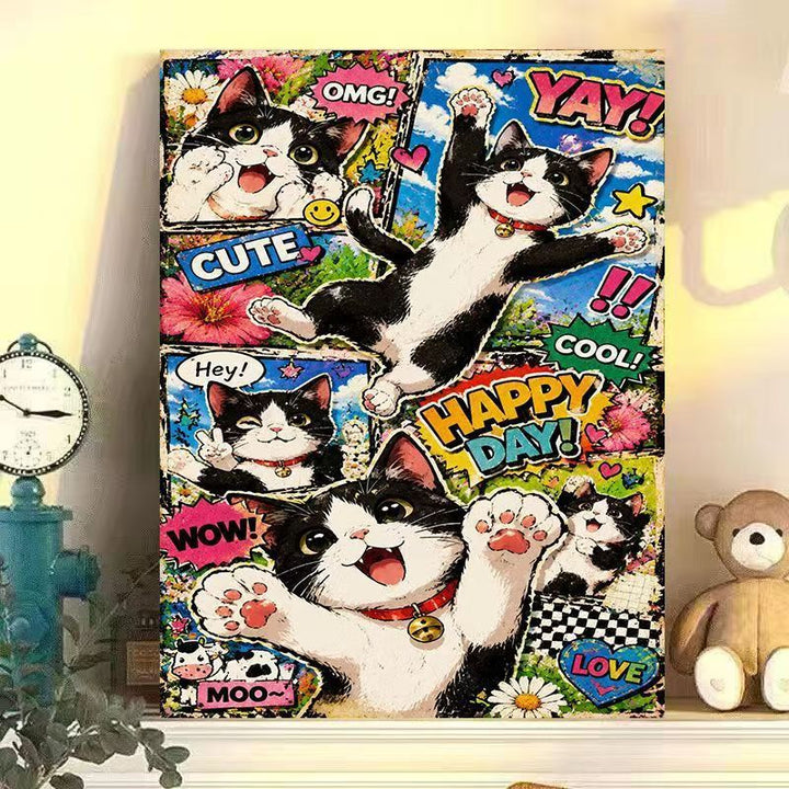 Playful Cat-Themed Wall Art Print Kalsten