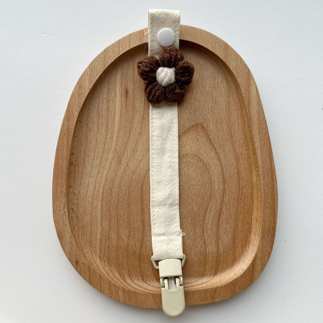 Crochet Flower Pacifier Clip with Cotton Strap