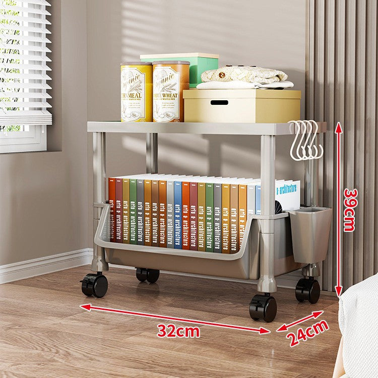 Compact Two-Tier Rolling Storage Cart with Removable Bins and Swivel Casters