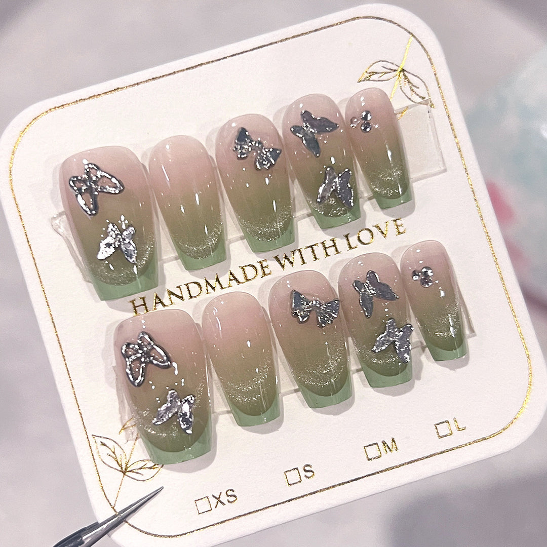 Elegant Artificial Nails with Butterfly Design Kalsten