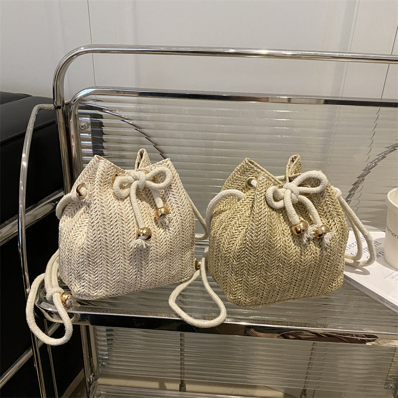Bohemian Straw Bucket Bag Kalsten