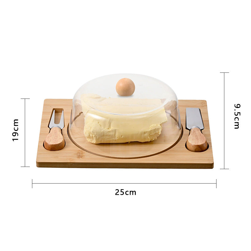 Bamboo Butter Dish with Glass Dome and Stainless Steel Spreaders