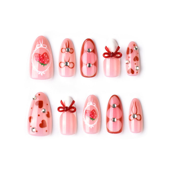 Cute Strawberry-Themed Press-On Nail Art Set Kalsten