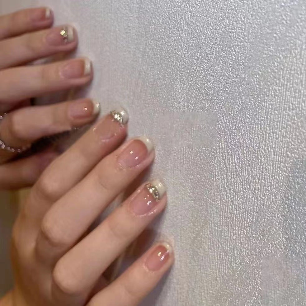 Elegant Rhinestone French Tip Press-On Nails