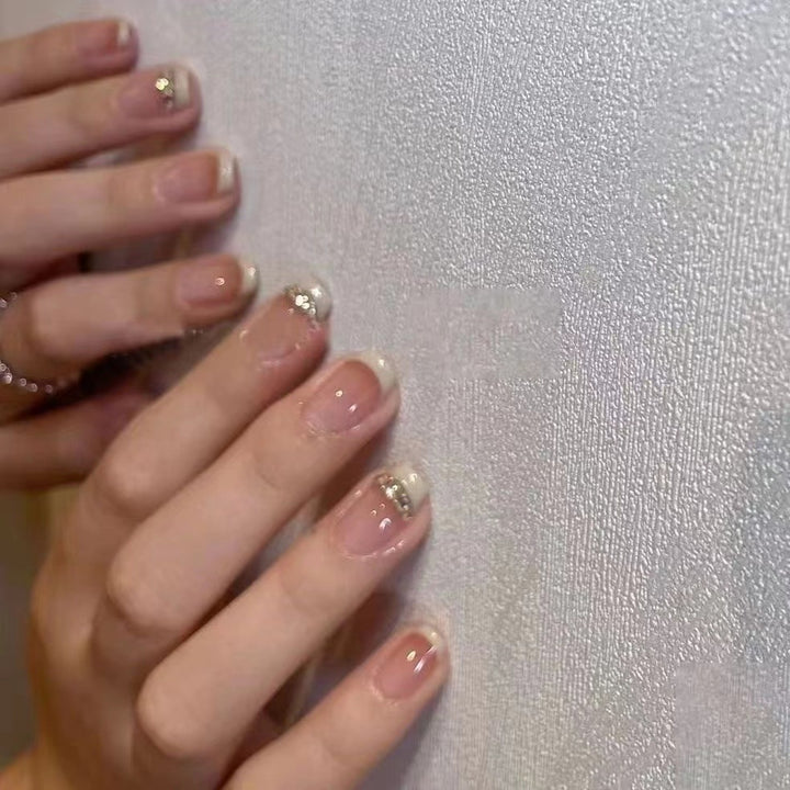 Elegant Rhinestone French Tip Press-On Nails