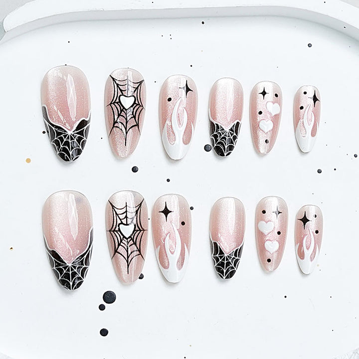 Artistic Press-On Nail Set with Cherry Blossom Design Kalsten