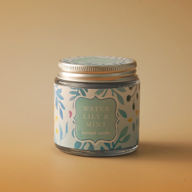 Scented Cherry Blossom & Bay Glass Jar Candle with Metal Screw Lid and Floral Label