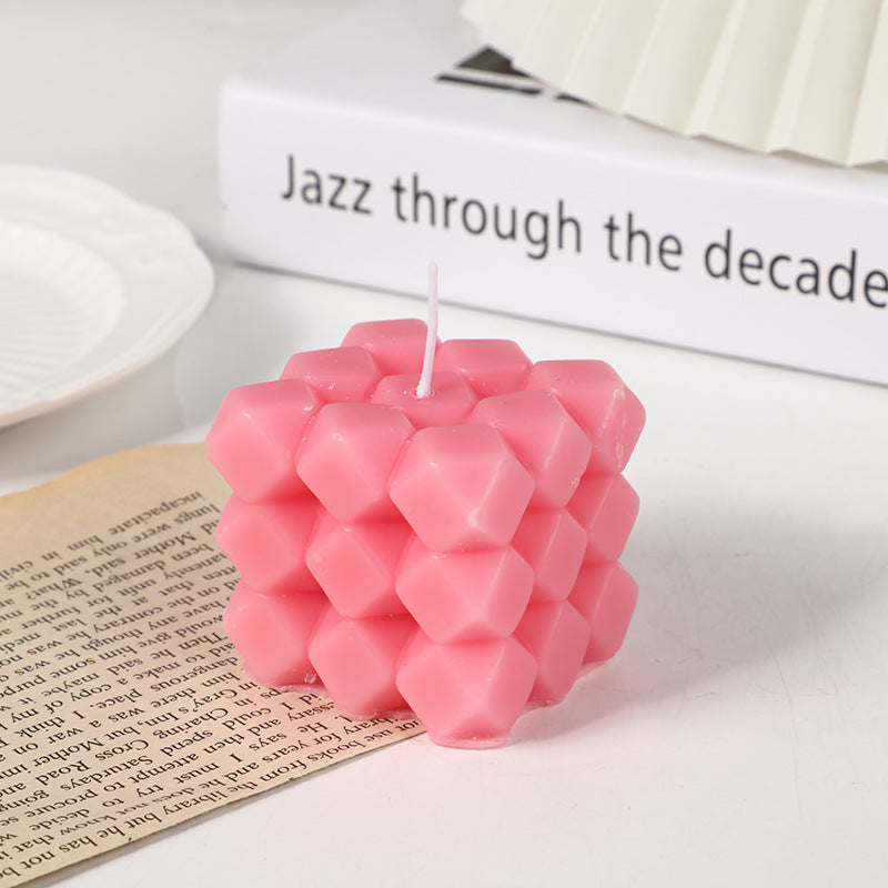 Geometric Honeycomb Cube Sculptural Soy Candle