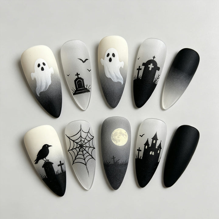 Halloween artificial nail set with spooky ghost and spider designs Kalsten