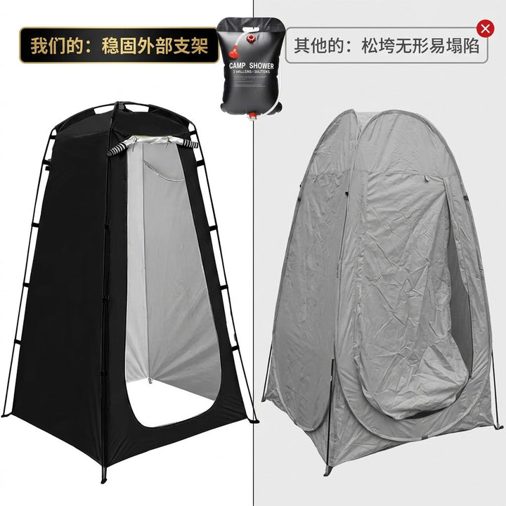 Portable camping shower privacy tent with five gallon solar shower bag and pop up foldable pole system Kalsten