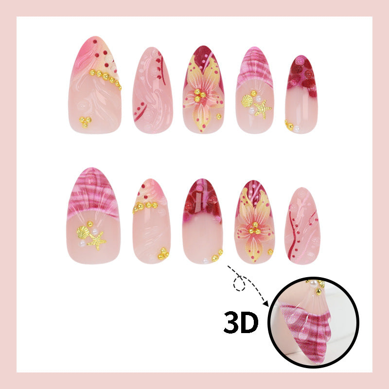 Fake nail set with floral patterns and luxurious embellishments Kalsten