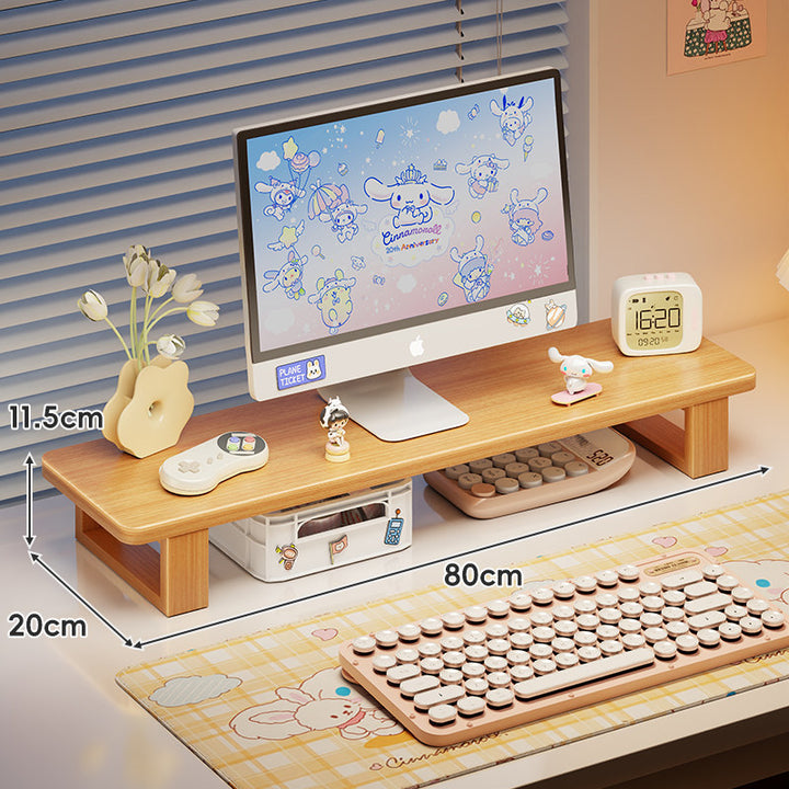 Bamboo Desktop Monitor Riser with Under-Shelf Keyboard Storage and Cable Management