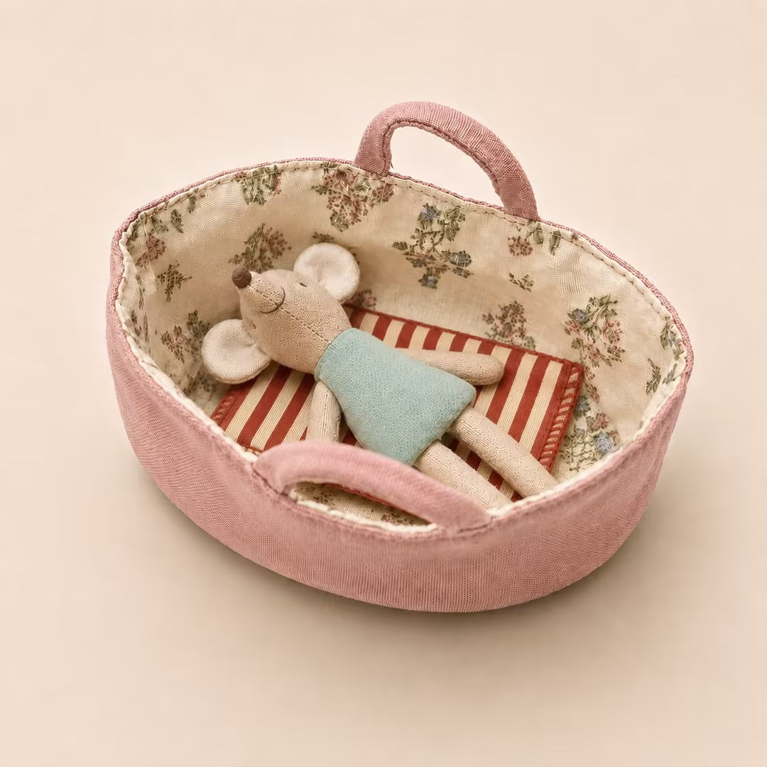 Fabric Nursery Storage Basket with Padded Handles and Floral Lined Interior