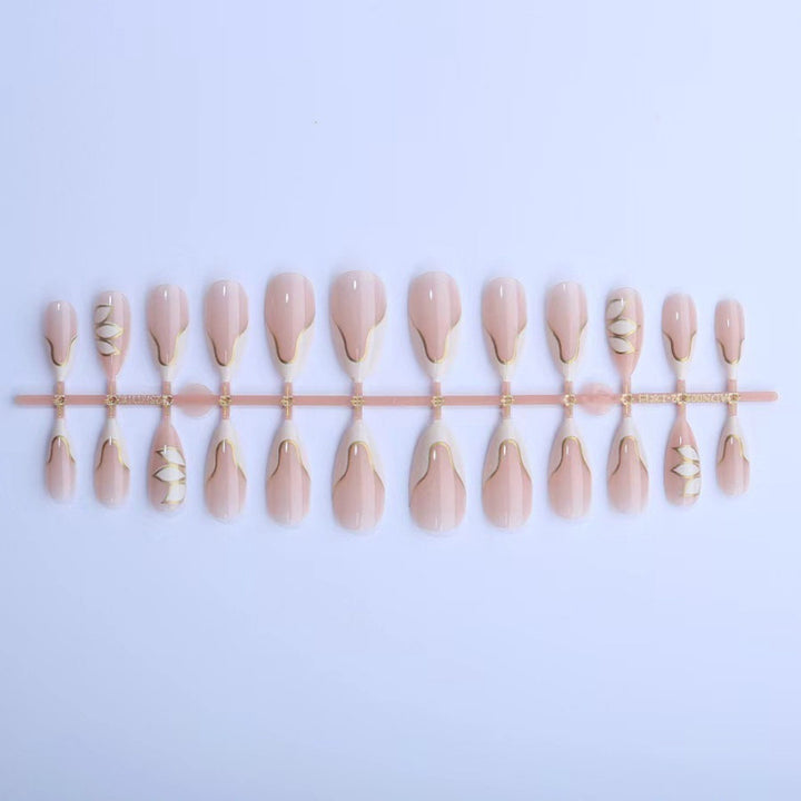 Elegant Glossy French Tip Press-On Nails with Gold Accents