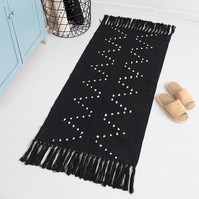Woven runner rug with fringes and graphic polka dot pattern Kalsten