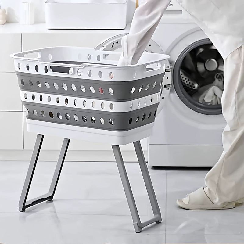 Collapsible laundry basket with wheels, ventilated sides and carrying handles