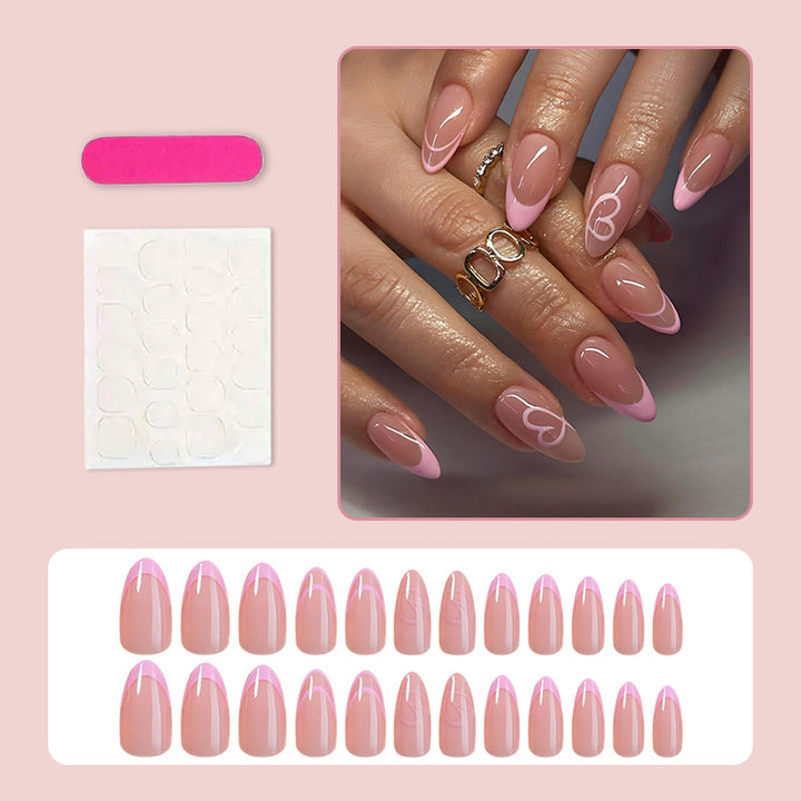 Acrylic Nail Set with Elegant French Tip and Romantic Accents Kalsten