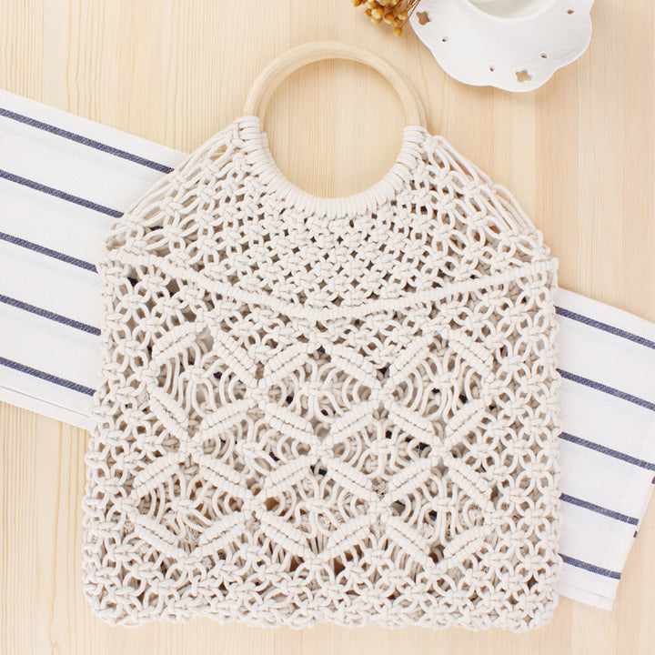Macrame Tote Bag with Double-Layer Inner Pocket Kalsten