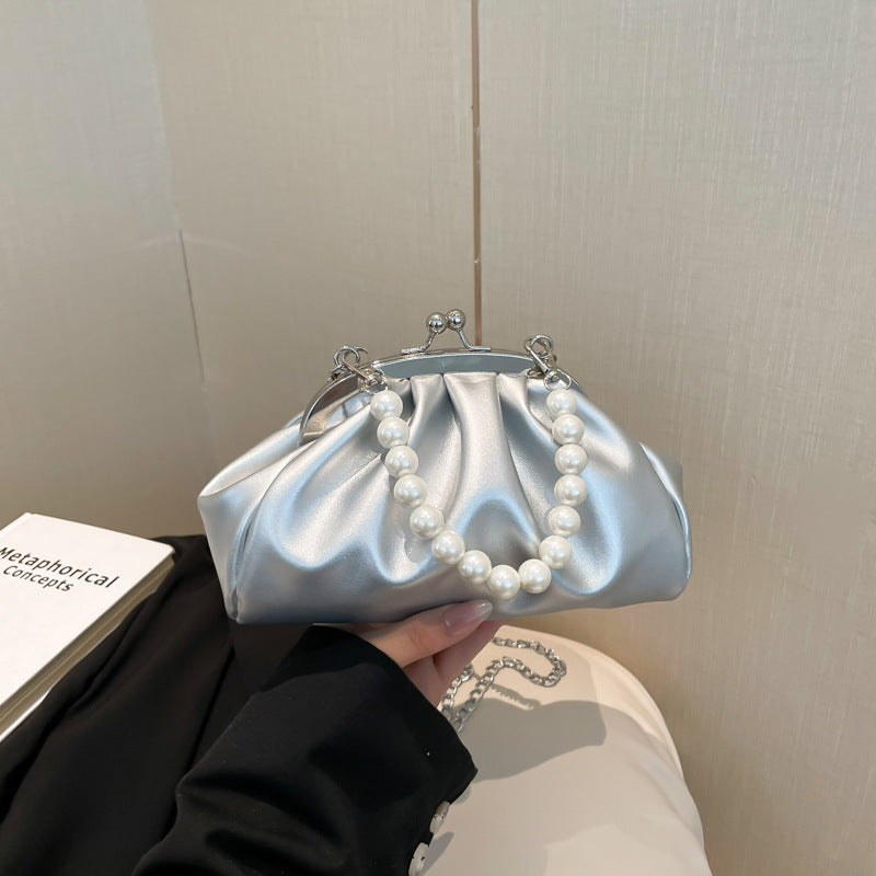 Elegant Clutch Handbag with Pearl Chain Kalsten