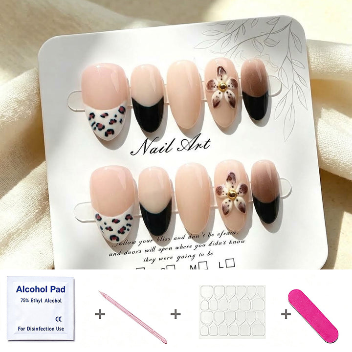 Artistic Press-On Nail Set with Floral Designs