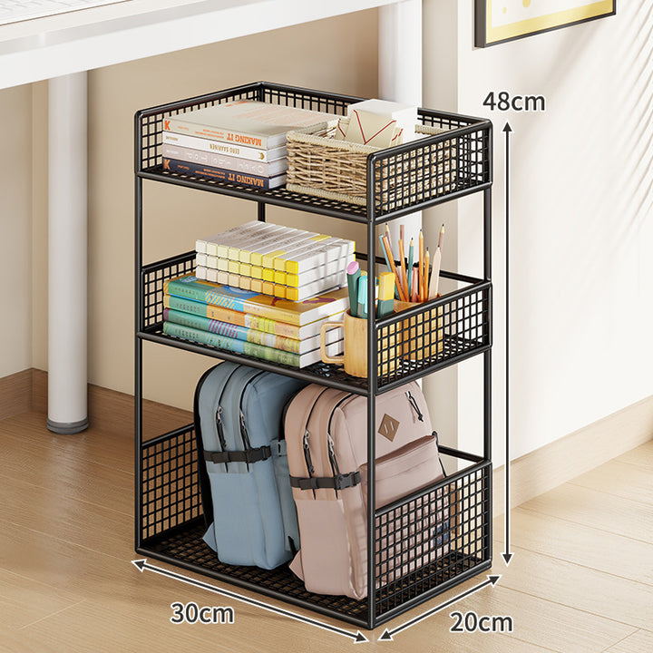 Slim Three-Tier Rolling Mesh Storage Cart with Locking Casters and Ventilated Shelves