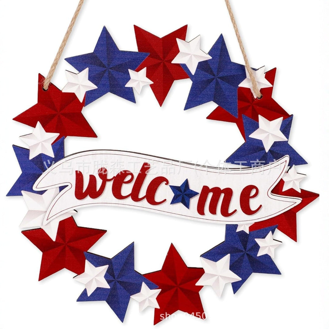 Unisex nan patriotic star wooden welcome wreath with jute hanger Kalsten