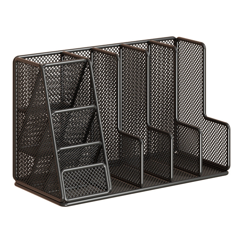 Mesh Multi-Section Desktop File & Stationery Organizer with Angled Pen Tiers