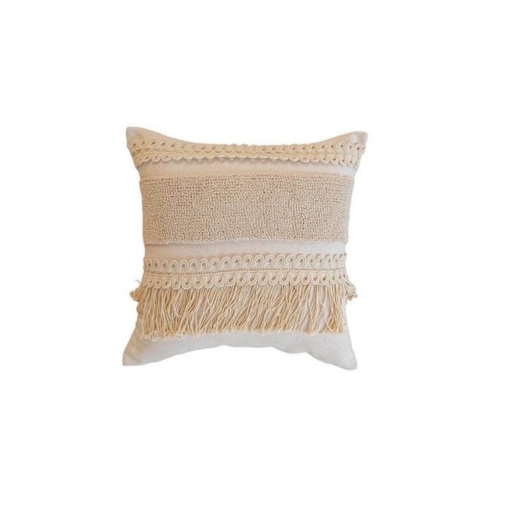 Decorative Bohemian Fringe Throw Pillow Cushion with Textured Macramé Trim