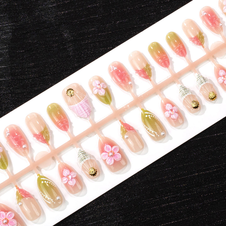 Decorative Floral-Embellished Press-On Nails