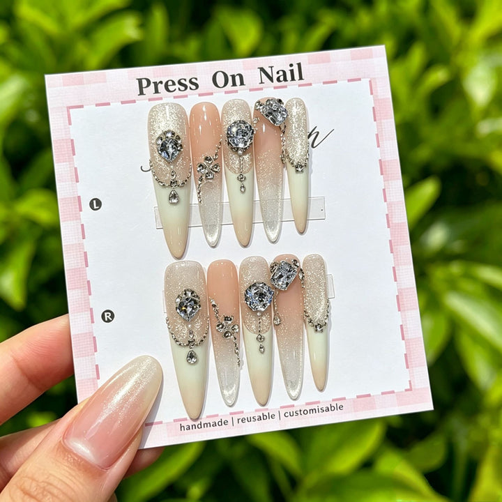 Artistic Press-On Nail Set with Floral and Graphic Designs