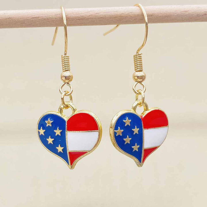Women's Independence Day patriotic enamel flag dangle earrings with hypoallergenic fishhook wires Kalsten