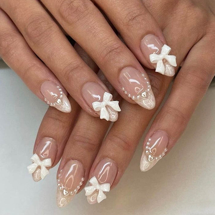 Artificial nail set with elegant bows and 3D decorations Kalsten