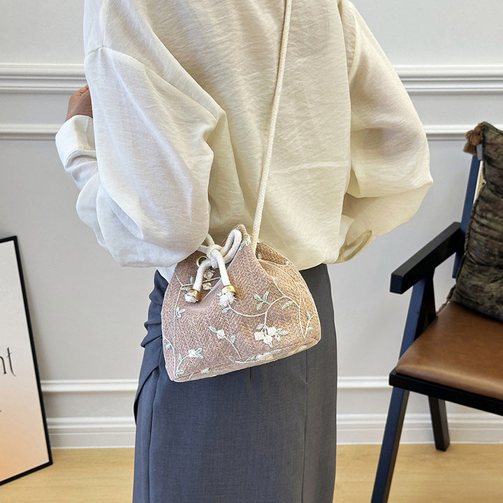 Embroidered Drawstring Bucket Bag Kalsten