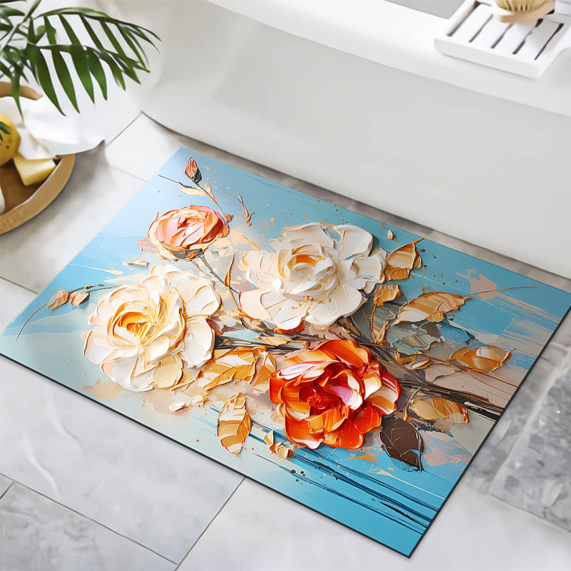 Textured Floral Design Bath Mat Kalsten